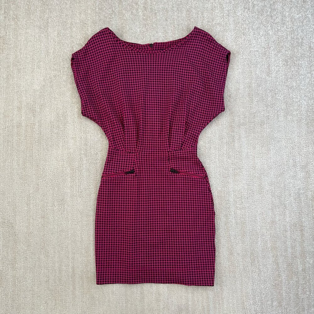 French Connection Black Pink Herringbone Cocktail Dress 4